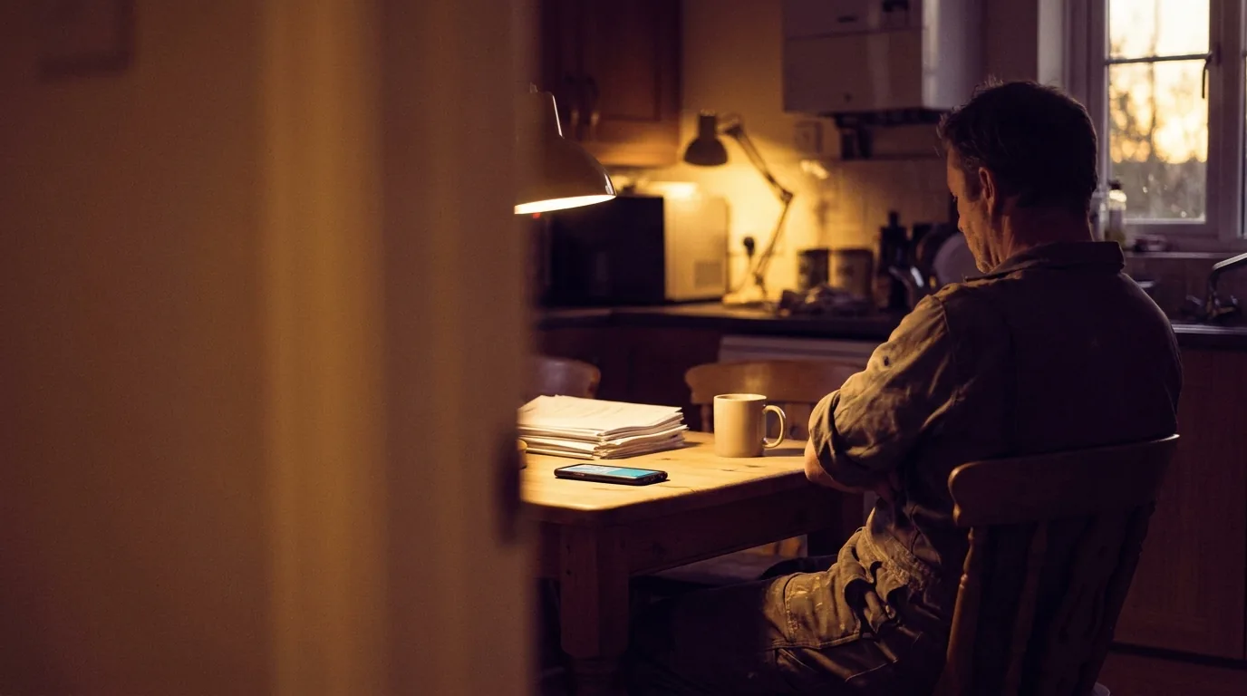 A Kent tradesperson finally on top of their paperwork at golden hour